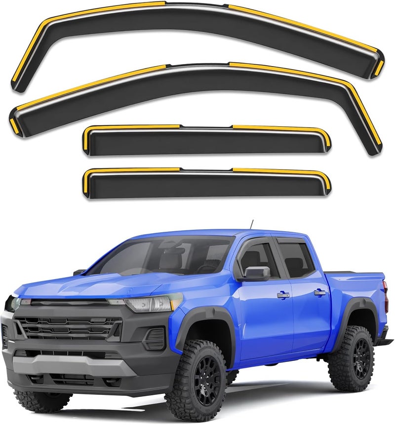 Breejoy in-Channel Rain Guards Fit for Truck Chevy Colorado/GMC Canyon 2023 2024 2025 2026 Crew Cab Window Rain Guards Visors Vent Visors Window Deflector Vent Shades Car Accessories -4 pcs - Image 1